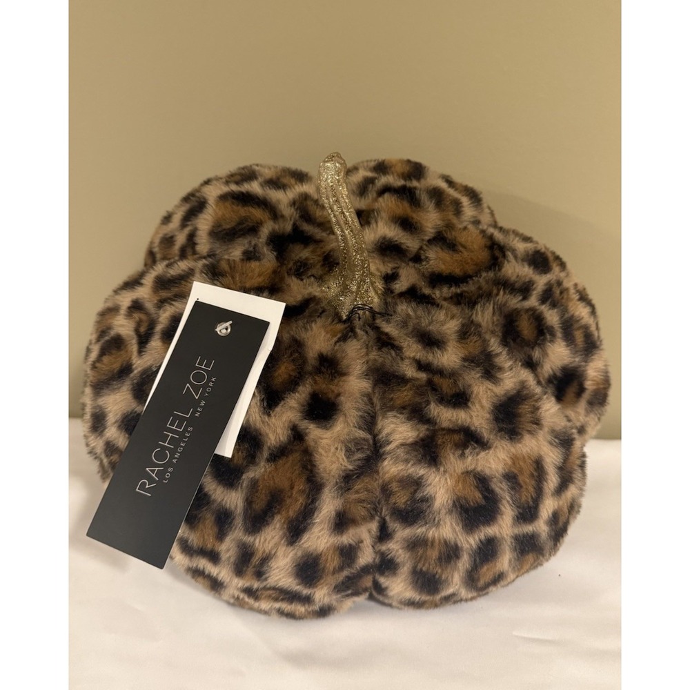Rachel Zoe 11" Leopard Animal Print Brown Stem Plush Pumpkin Luxury Home, New